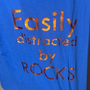 Blue T-Shirt with Orange Text